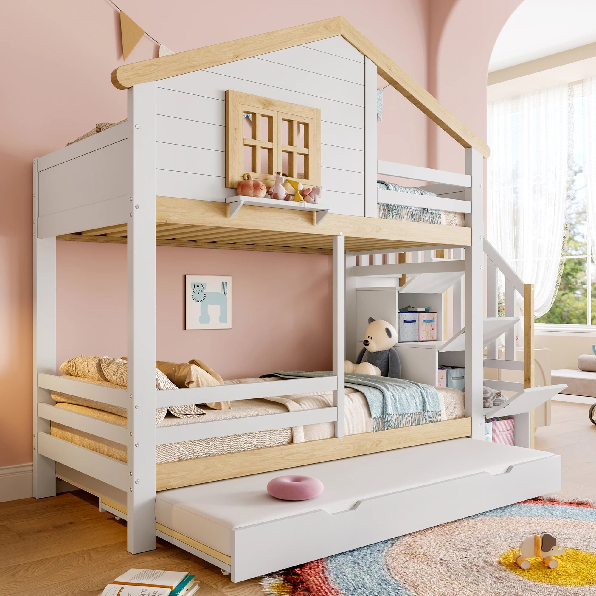 Lit cabane superposé 3 couchages 90x200 « Noa »