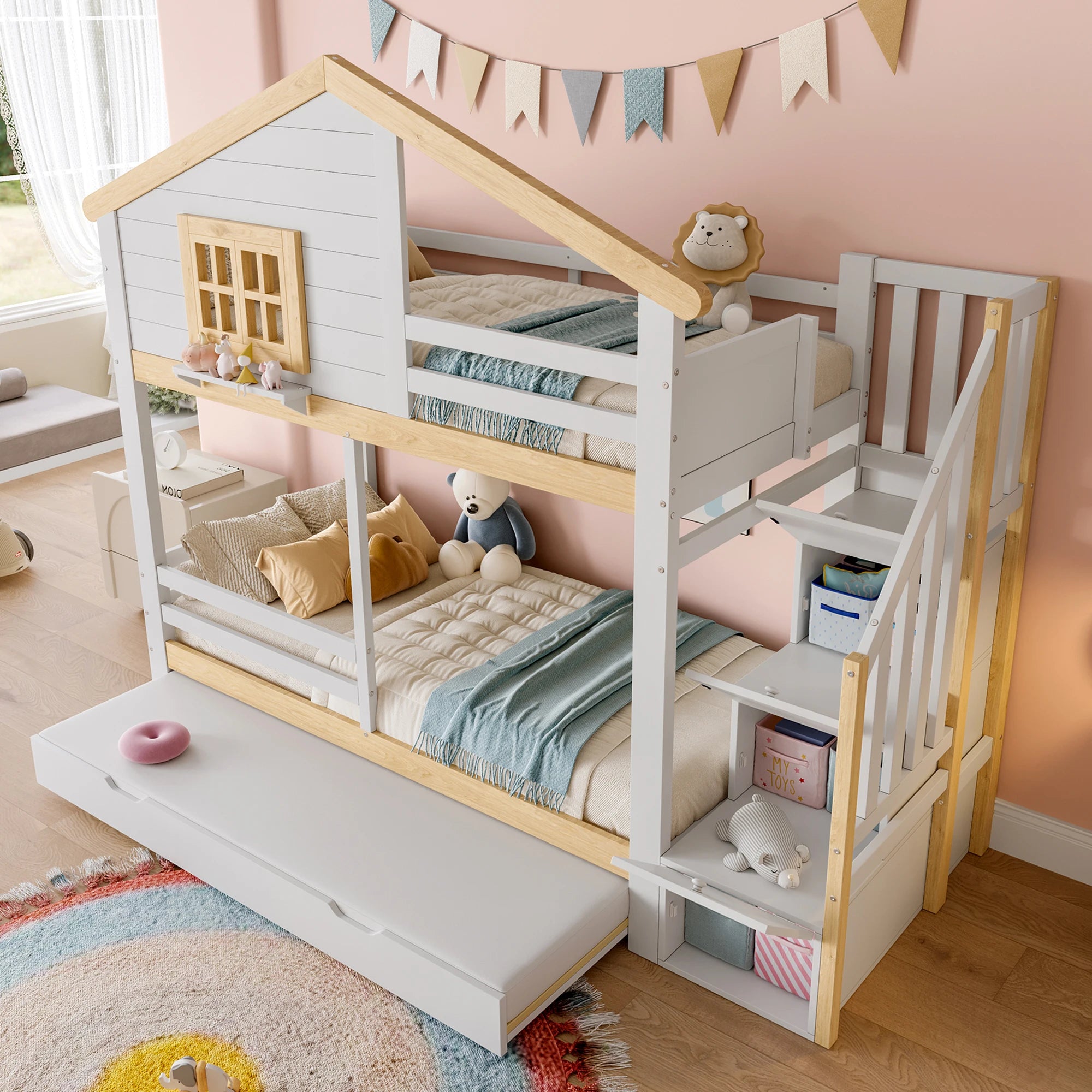 Lit cabane superposé 3 couchages 90x200 « Noa »