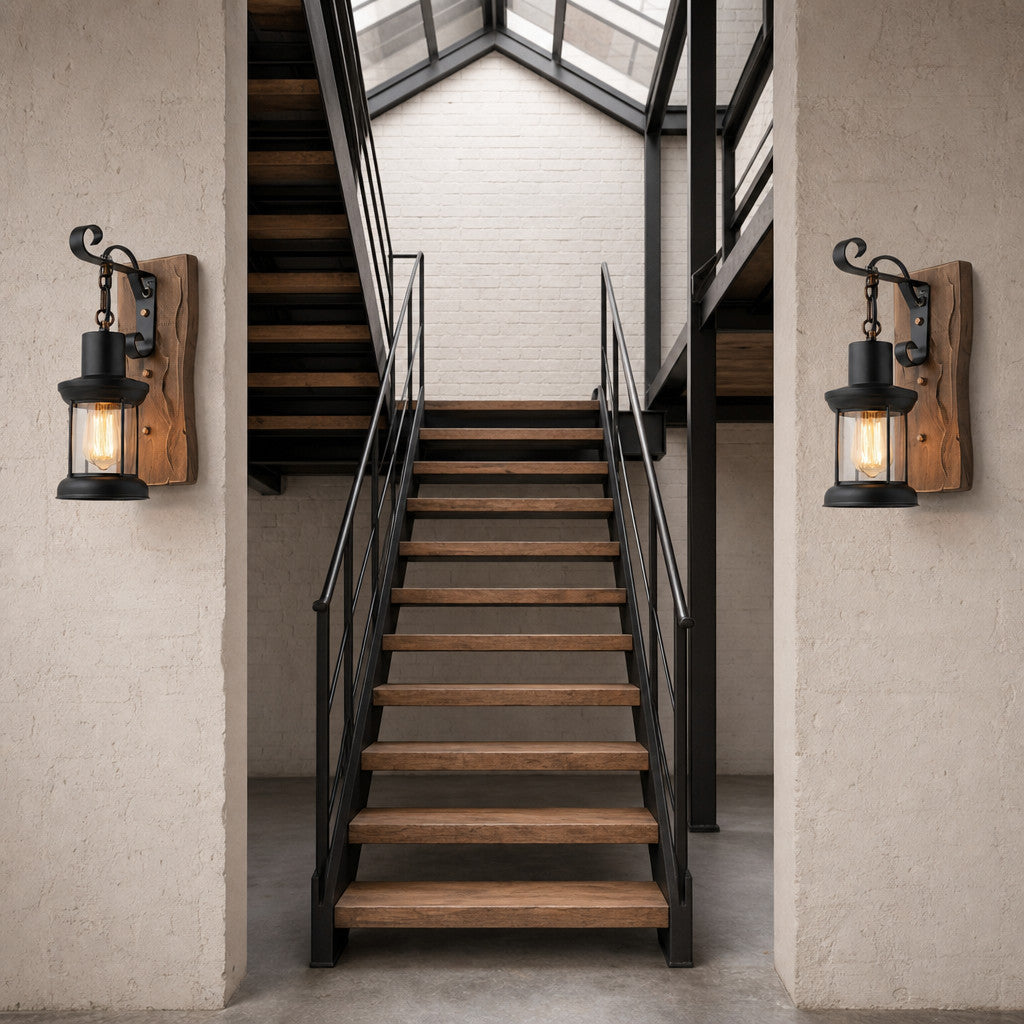 Applique Murale Lanterne Style Industriel Rétro – Finition Bois Vintage