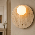 Applique murale en travertin avec globe en verre