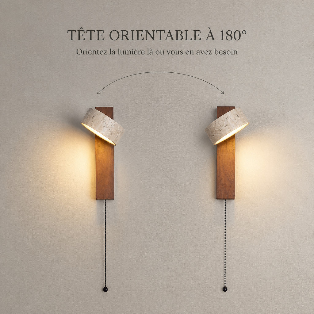 Applique murale en travertin et bois orientable