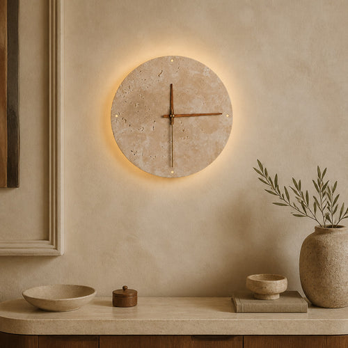 Applique murale horloge en travertin LED