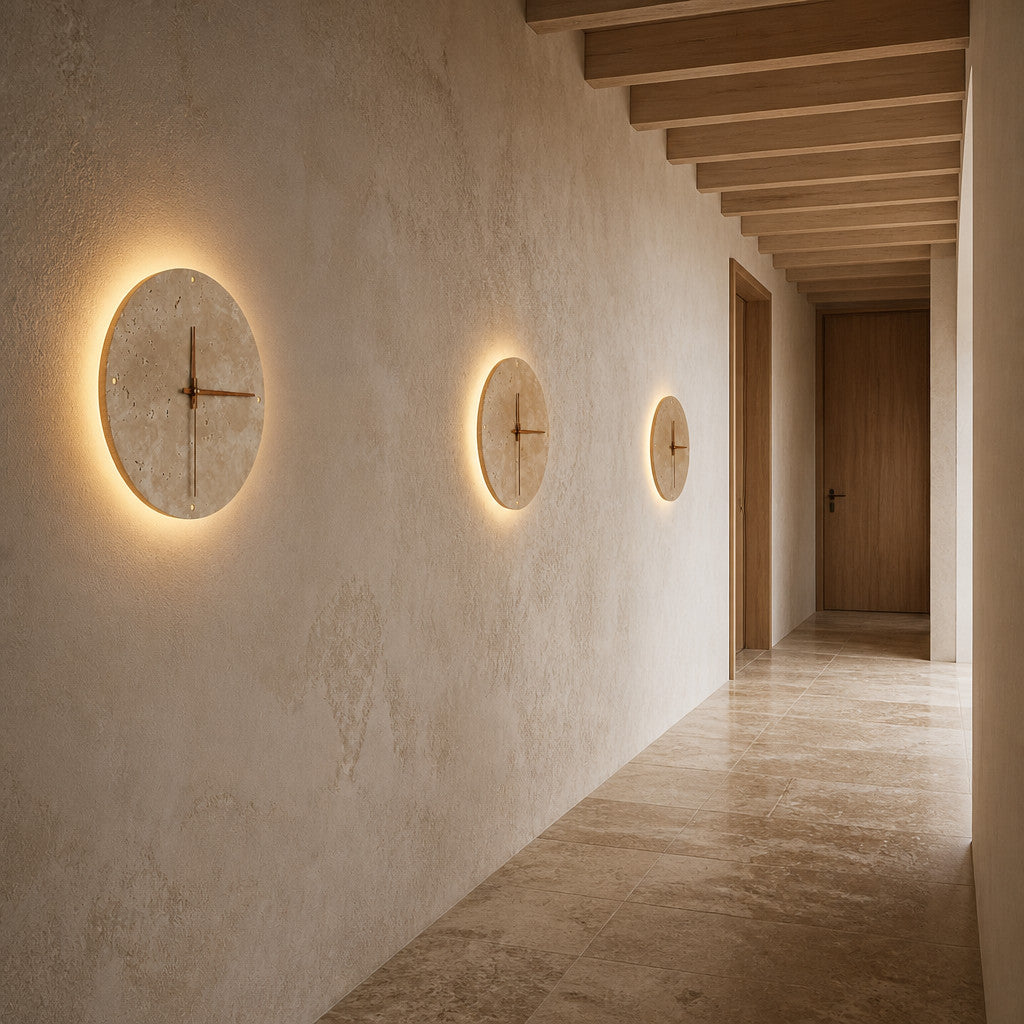 Applique murale horloge en travertin LED