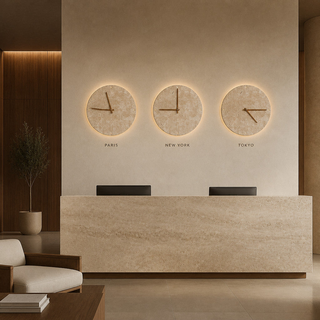 Applique murale horloge en travertin LED