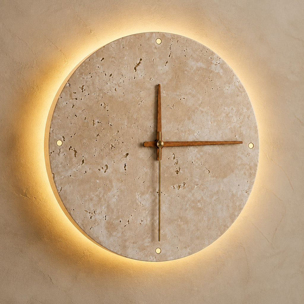 Applique murale horloge en travertin LED