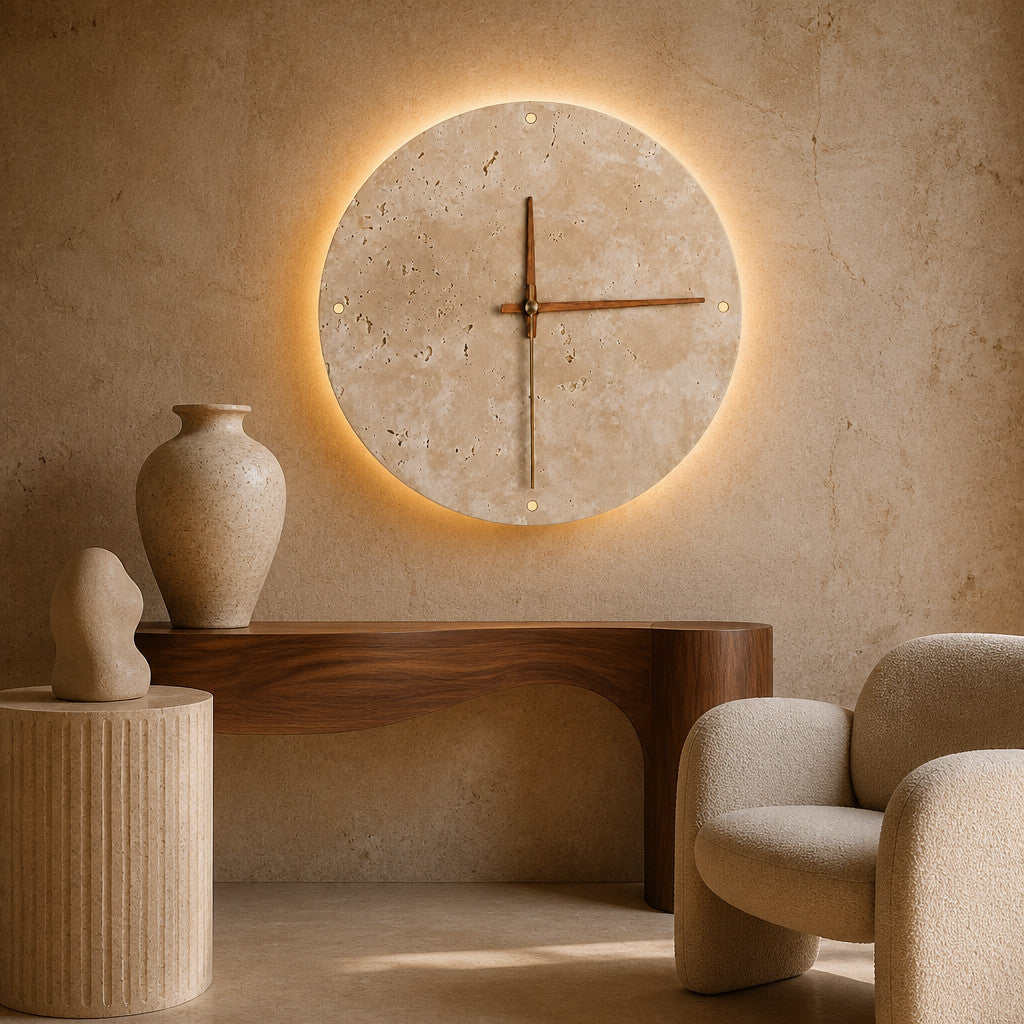 Applique murale horloge en travertin LED
