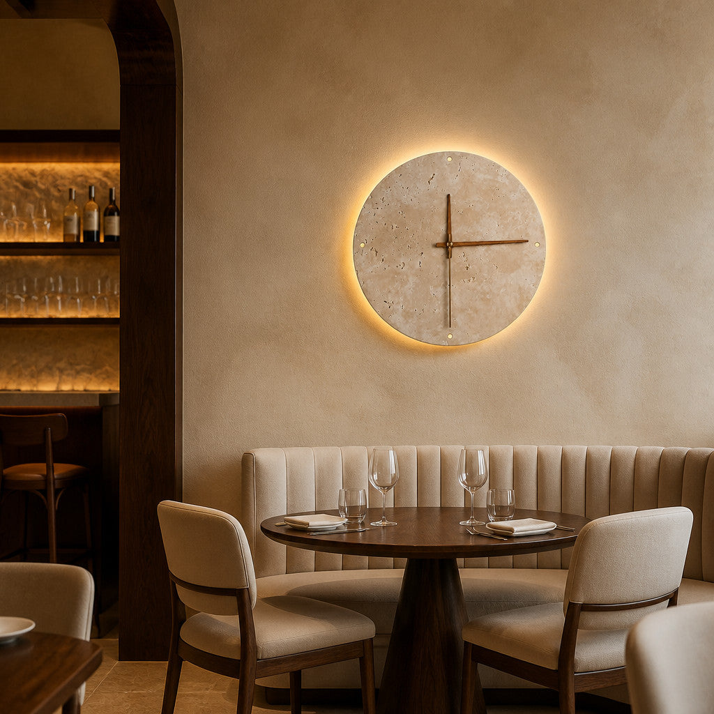 Applique murale horloge en travertin LED