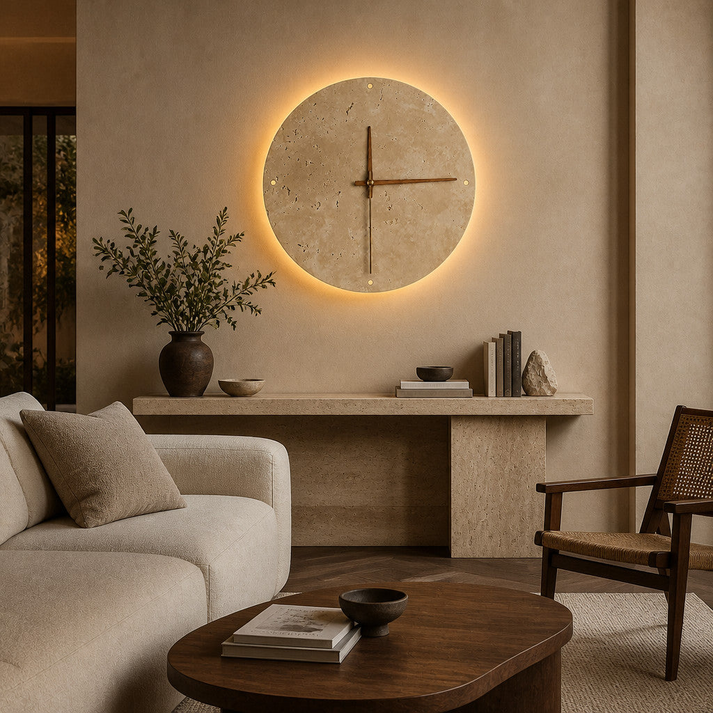 Applique murale horloge en travertin LED