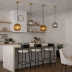 Suspension Luminaire Boule Verre Soufflé Strié – LED Intégrée