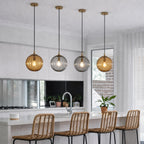 Suspension Luminaire Boule Verre Soufflé Strié – LED Intégrée