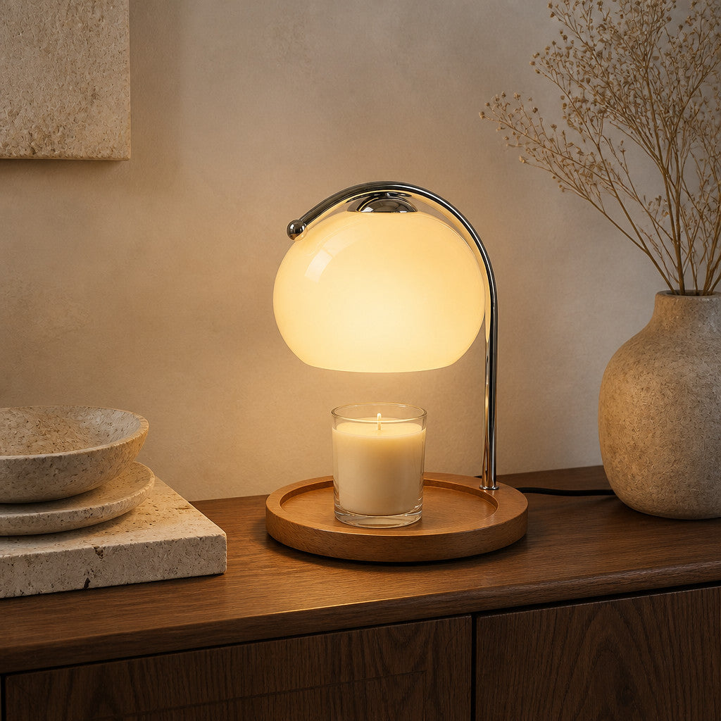Lampe à poser chauffe-bougie en verre design