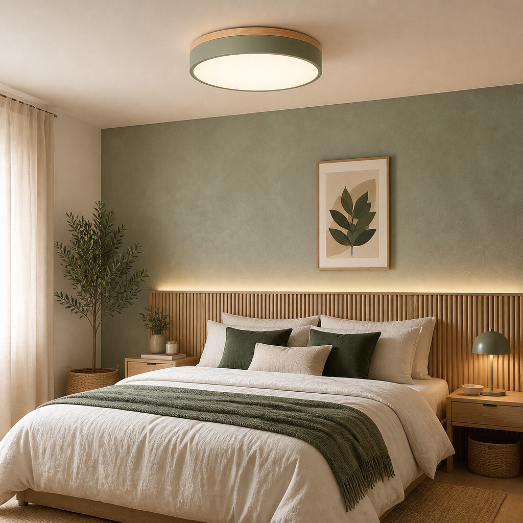 Plafonnier LED Rond Coloré Anneau Bois – Ø30/40/50cm
