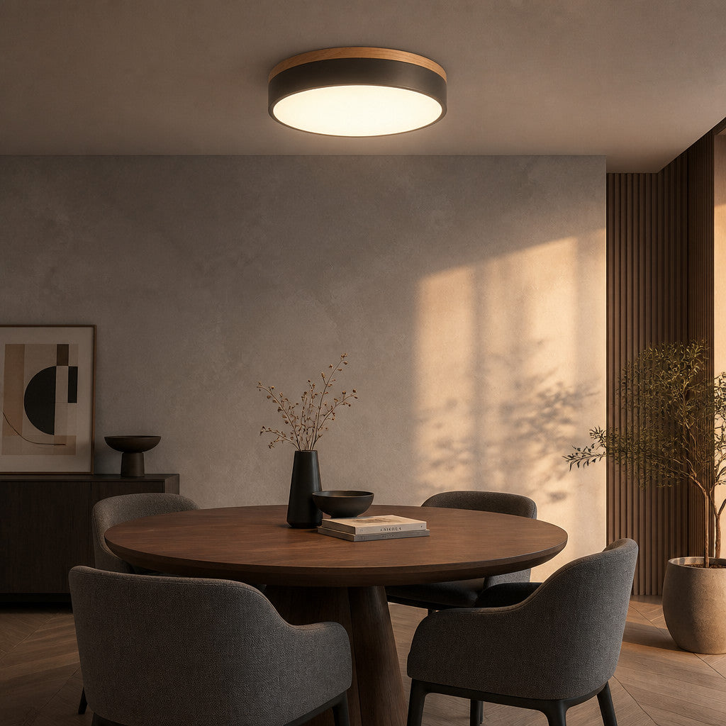 Plafonnier LED Rond Coloré Anneau Bois – Ø30/40/50cm