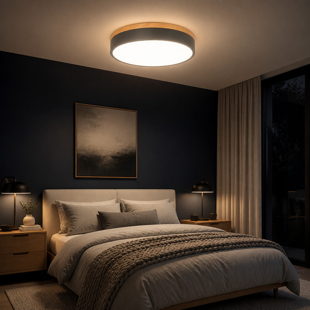 Plafonnier LED Rond Coloré Anneau Bois – Ø30/40/50cm