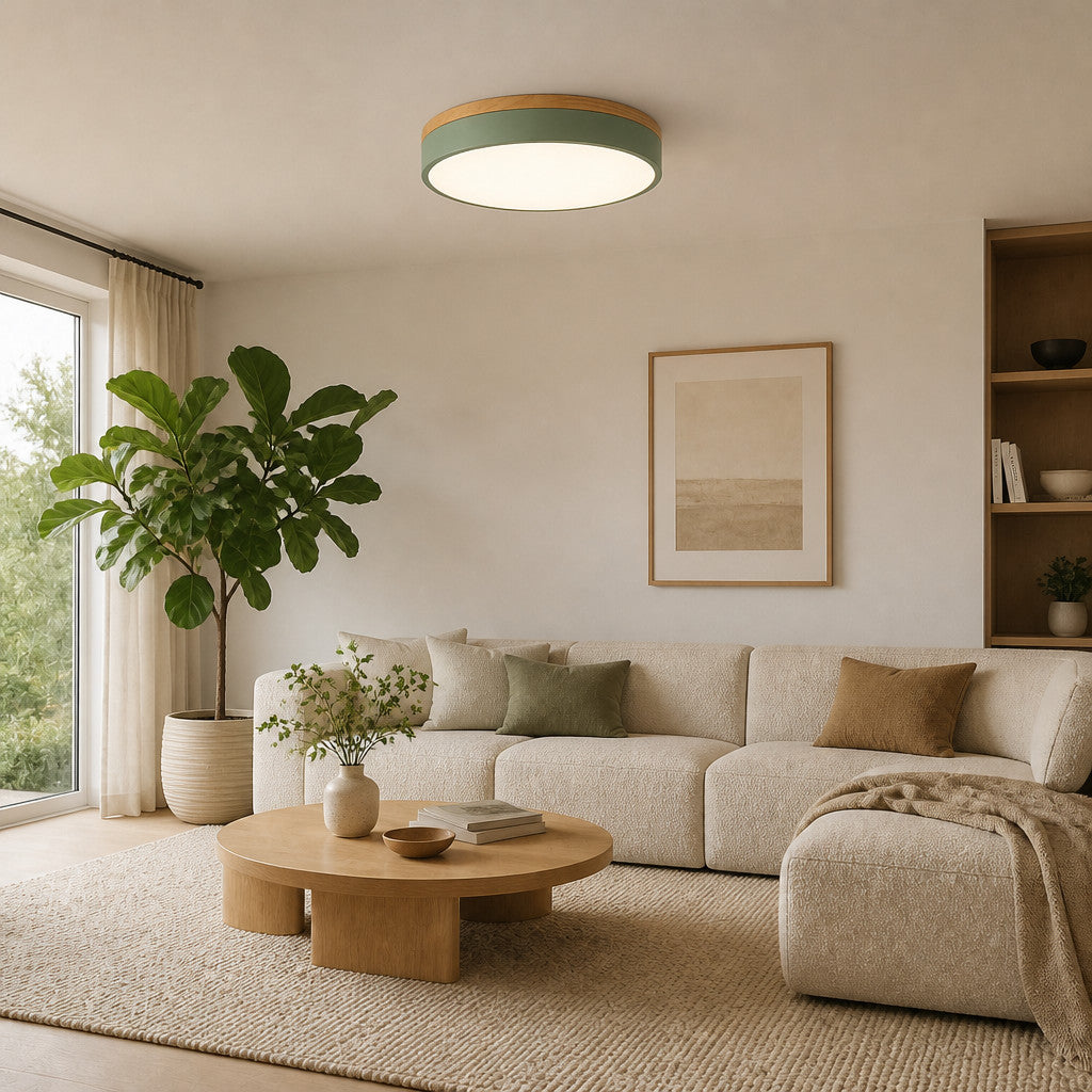 Plafonnier LED Rond Coloré Anneau Bois – Ø30/40/50cm