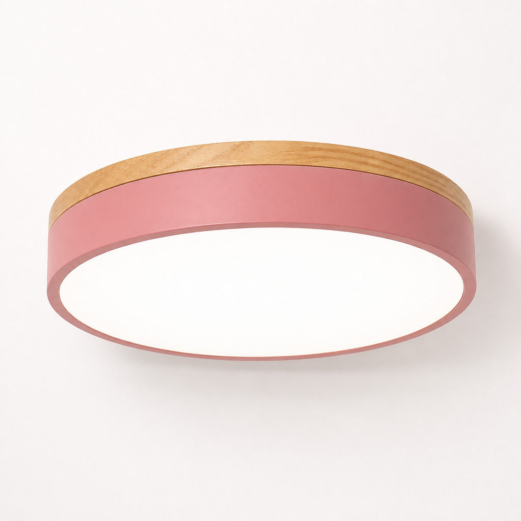 Plafonnier LED Rond Coloré Anneau Bois – Ø30/40/50cm