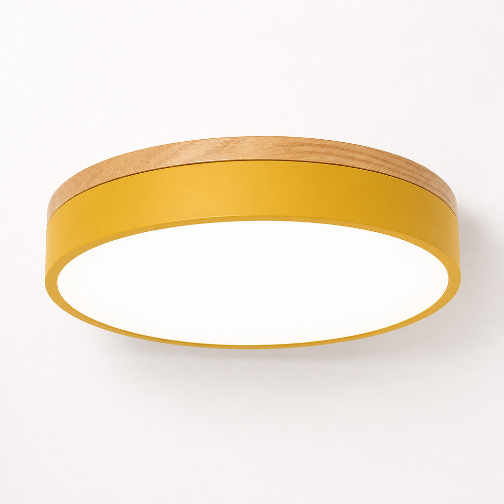 Plafonnier LED Rond Coloré Anneau Bois – Ø30/40/50cm