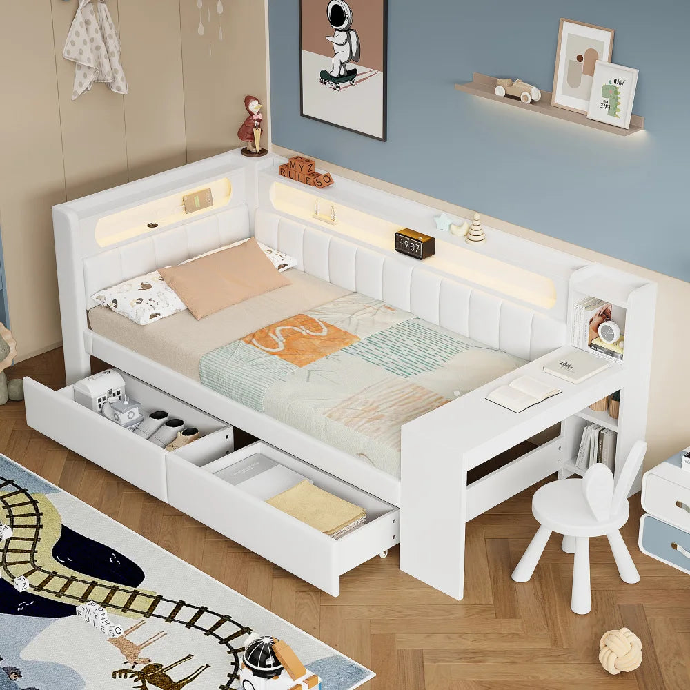 Lit enfant avec rangements 90x120 et éclairage LED « Nova »