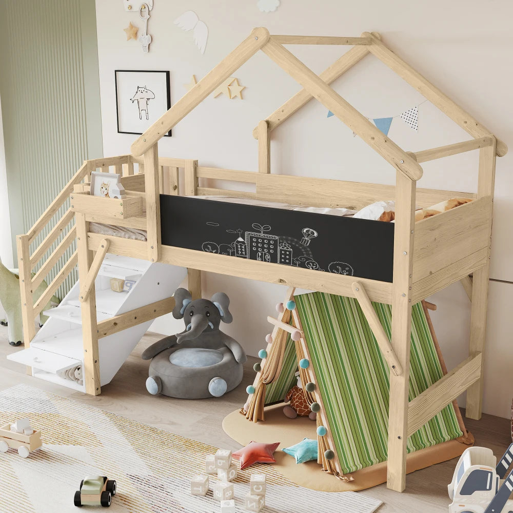 Lit mezzanine enfant avec toboggan 90x200 « Atlas »