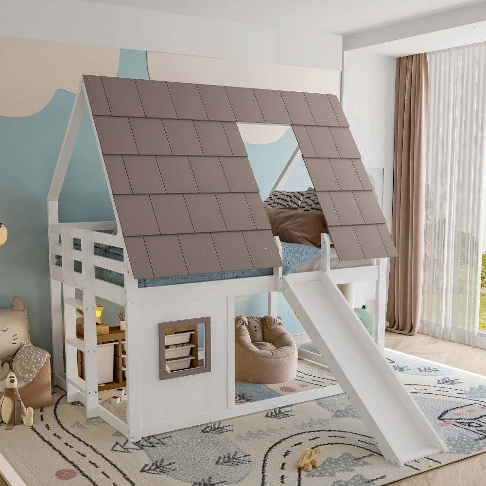 Lit cabane enfant avec toboggan 140x200 « Éden »