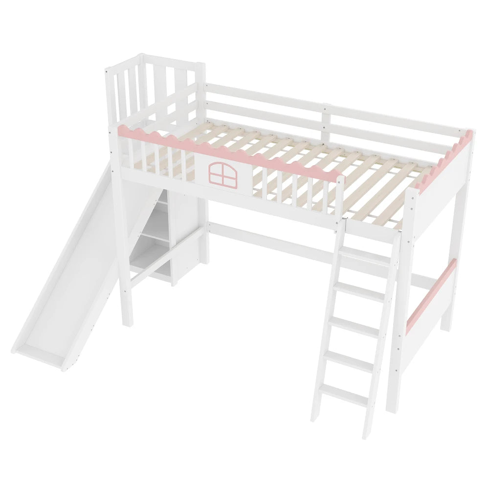Lit mezzanine enfant avec toboggan 90x120 « Atlas »