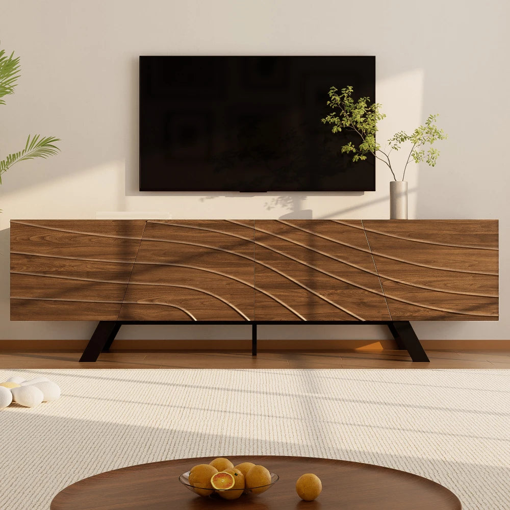 Meuble TV 160 cm Bois Noyer – Façade Géométrique Design Moderne