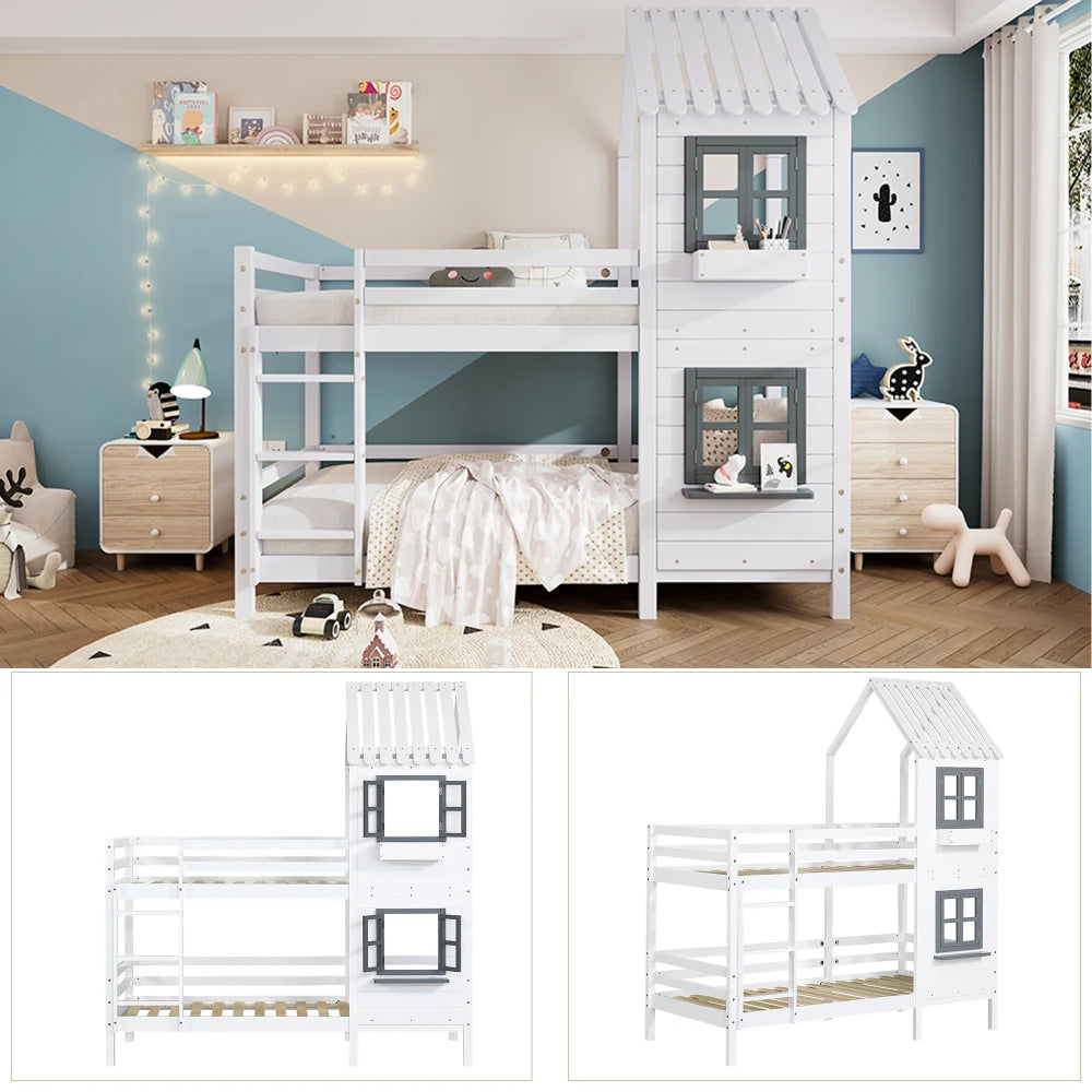 Lit cabane superposé enfant « Éden » – Blanc naturel