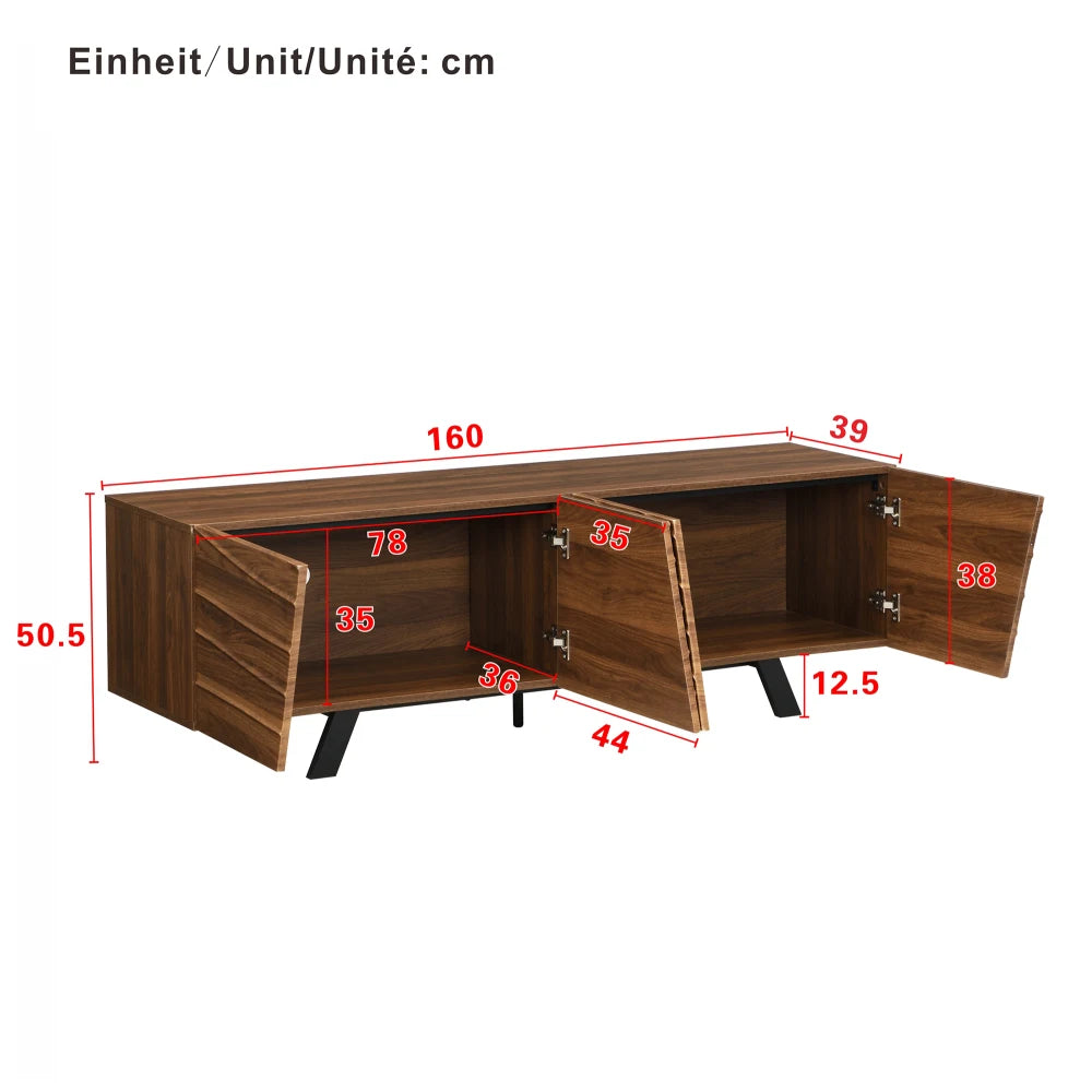 Meuble TV 160 cm Bois Noyer – Façade Géométrique Design Moderne
