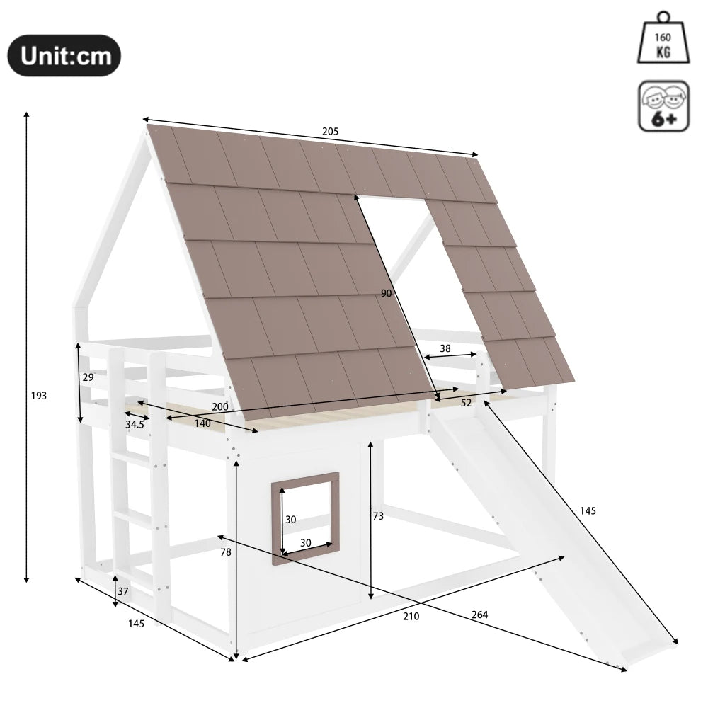 Lit cabane enfant avec toboggan 140x200 « Éden »