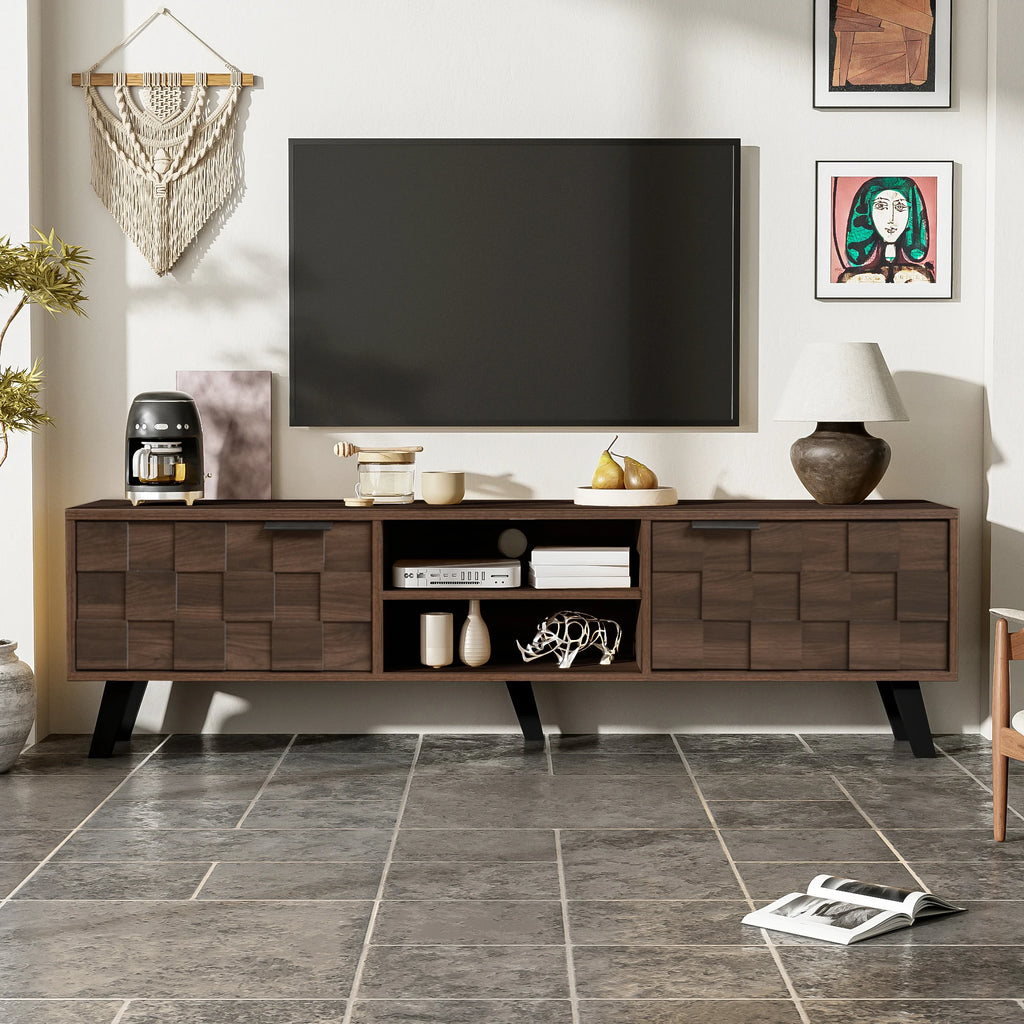 Meuble TV 160 cm Bois Foncé – Style Industriel avec Rangements