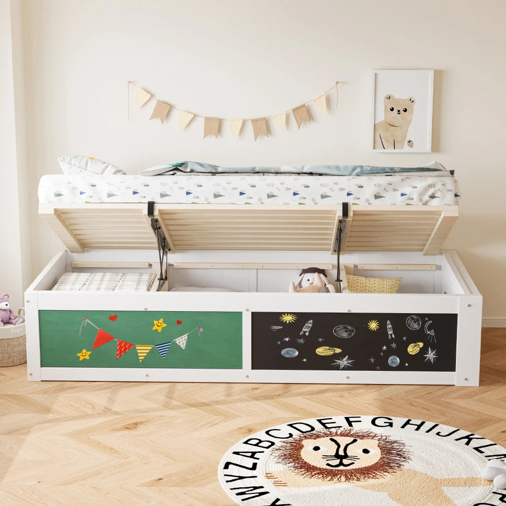 Lit enfant 90x200 avec coffre de rangement « Nova » – Blanc