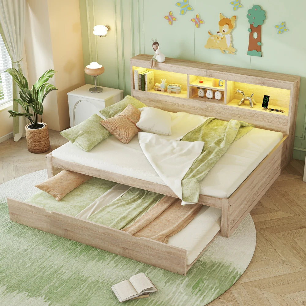 Lit enfant avec rangements et éclairage LED « Alba »