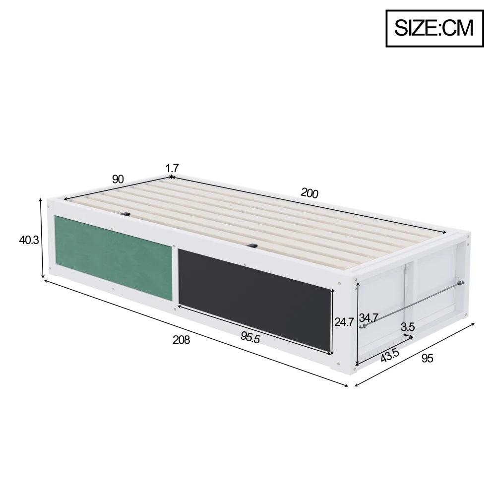 Lit enfant 90x200 avec coffre de rangement « Nova » – Blanc