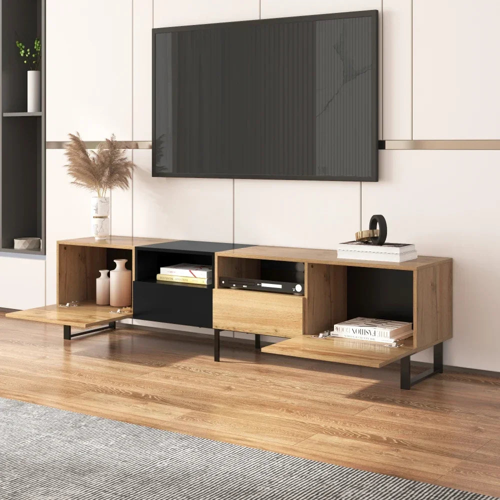 Meuble TV NERO – 190 cm – Bois Naturel & Noir – Style Loft