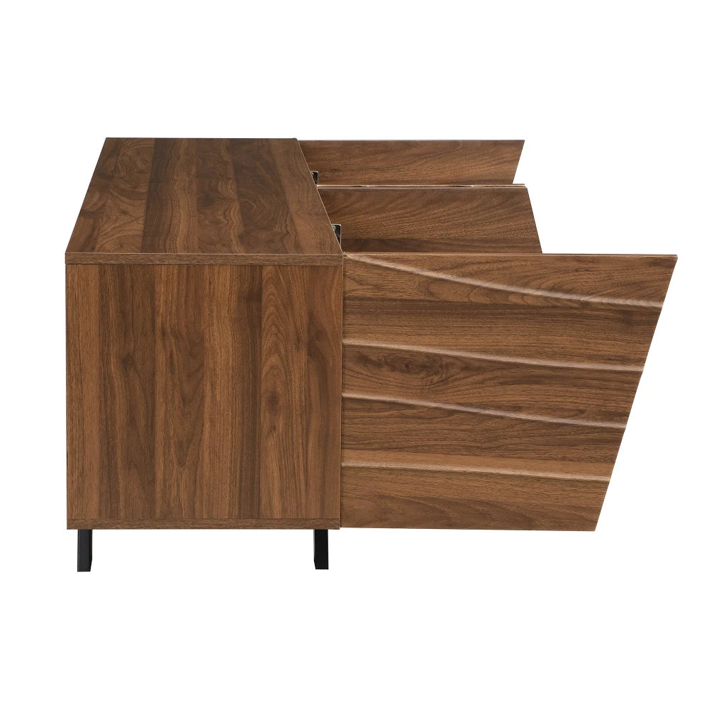 Meuble TV 160 cm Bois Noyer – Façade Géométrique Design Moderne