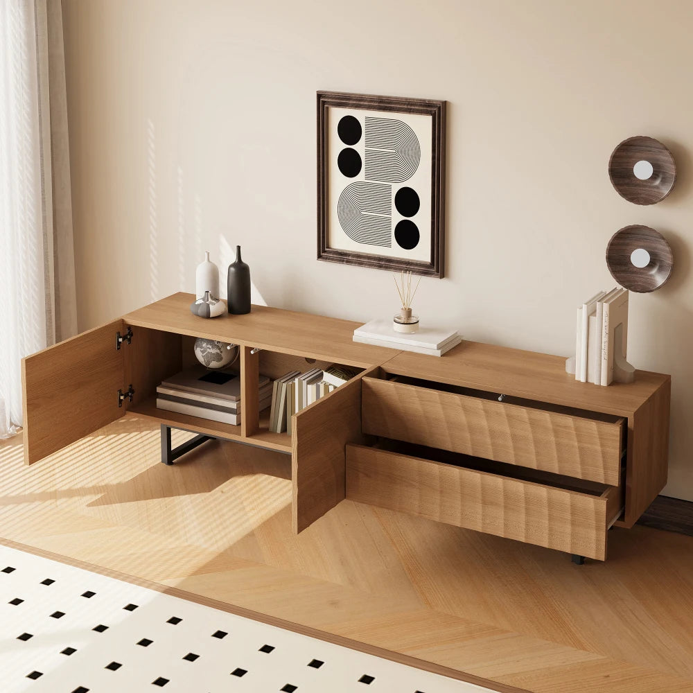 Meuble TV 180 cm sur Pieds – Finition Bois Naturel & Design Scandinave