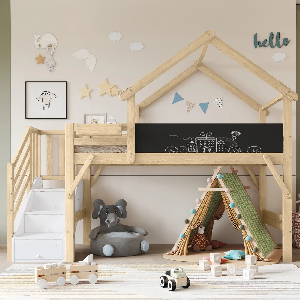 Lit mezzanine enfant avec toboggan 90x200 « Atlas »