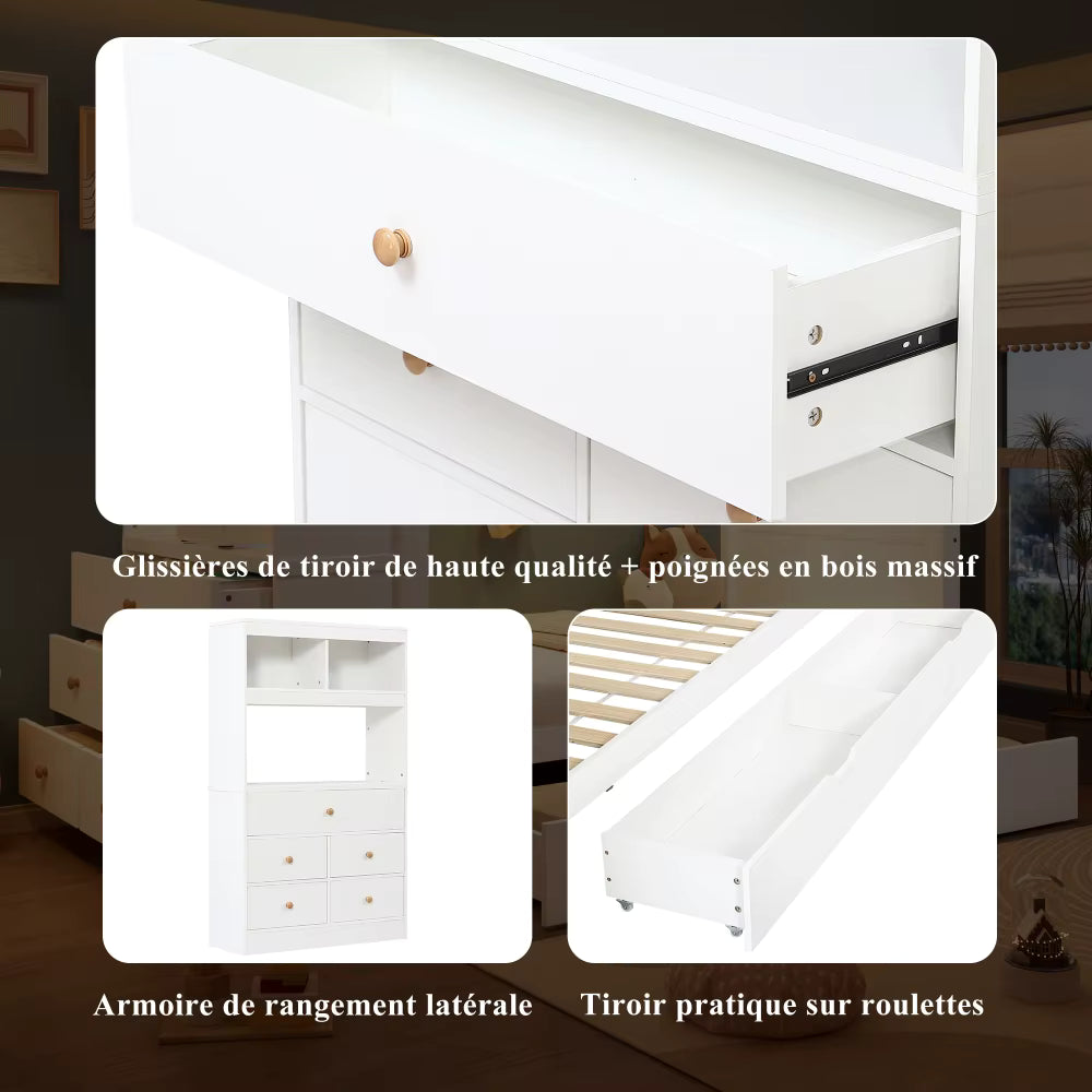 Lit mezzanine enfant avec rangements « Atlas » – Bois clair