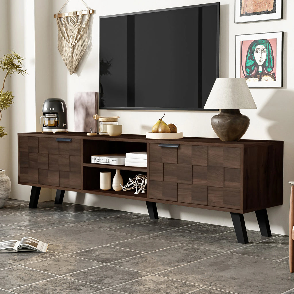 Meuble TV 160 cm Bois Foncé – Style Industriel avec Rangements