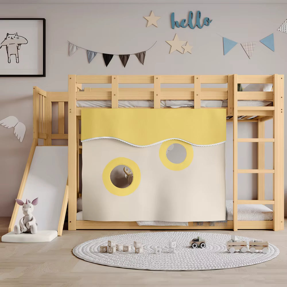 Lit mezzanine enfant avec toboggan « Atlas » – Blanc & bois