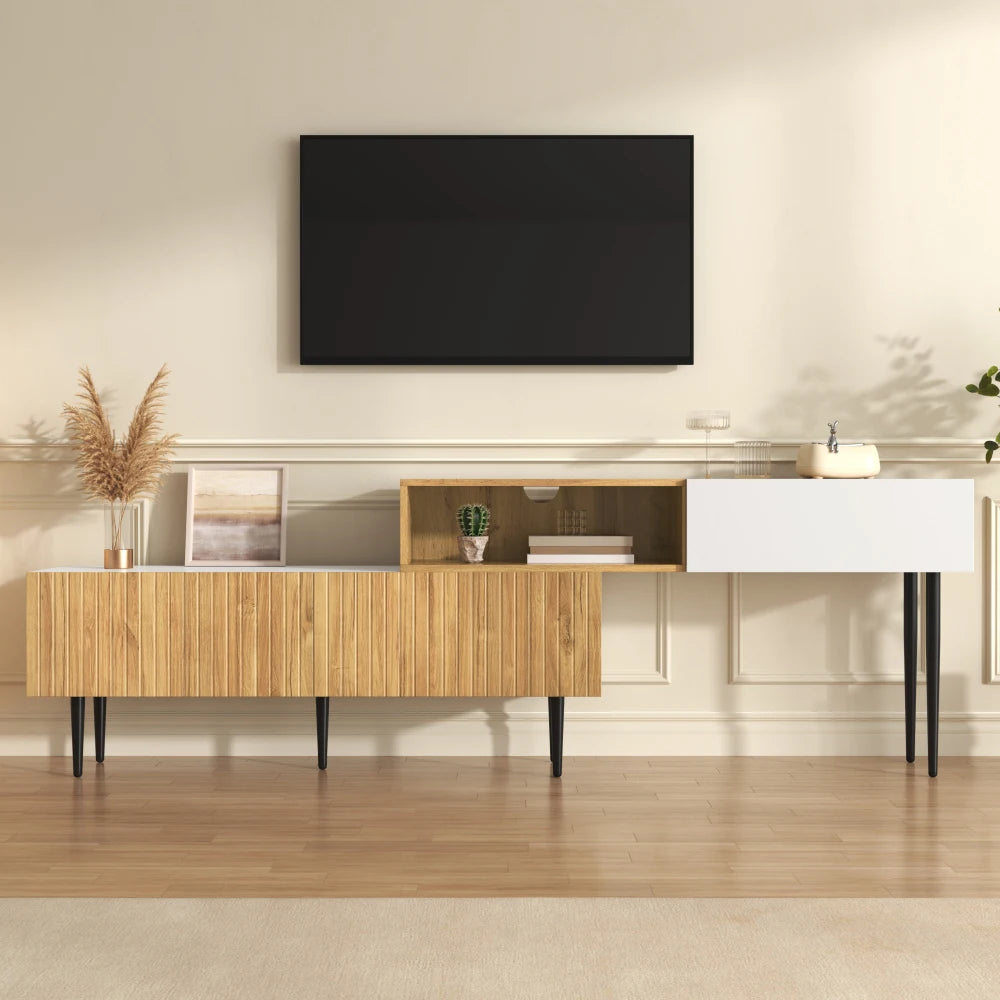 Meuble TV AURA – Extensible 130-220 cm – Blanc & Bois – Design Scandinave