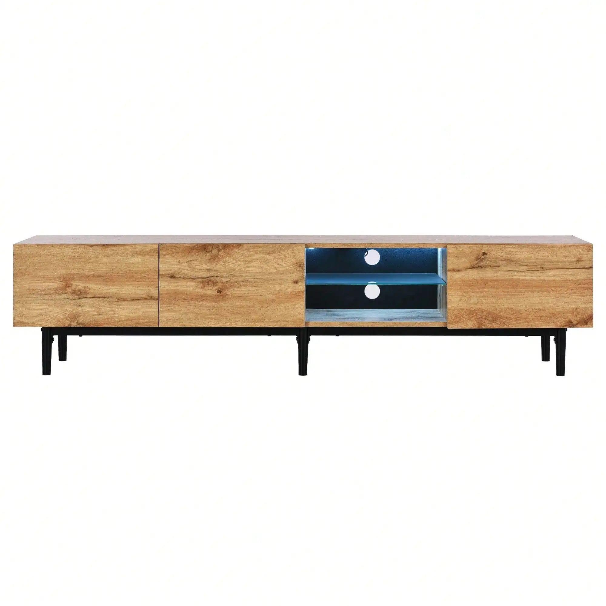 Meuble TV 175 cm Bois Naturel – Style Industriel avec Pieds Métal Noir