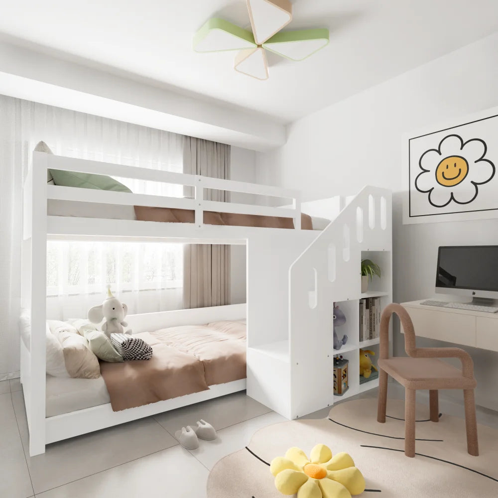 Lit superposé enfant avec rangements « Atlas » – Bois clair
