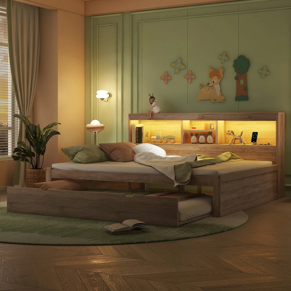 Lit enfant avec rangements et éclairage LED « Alba »