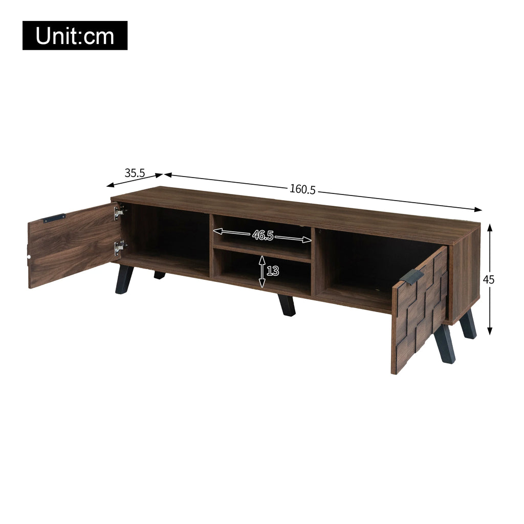 Meuble TV 160 cm Bois Foncé – Style Industriel avec Rangements