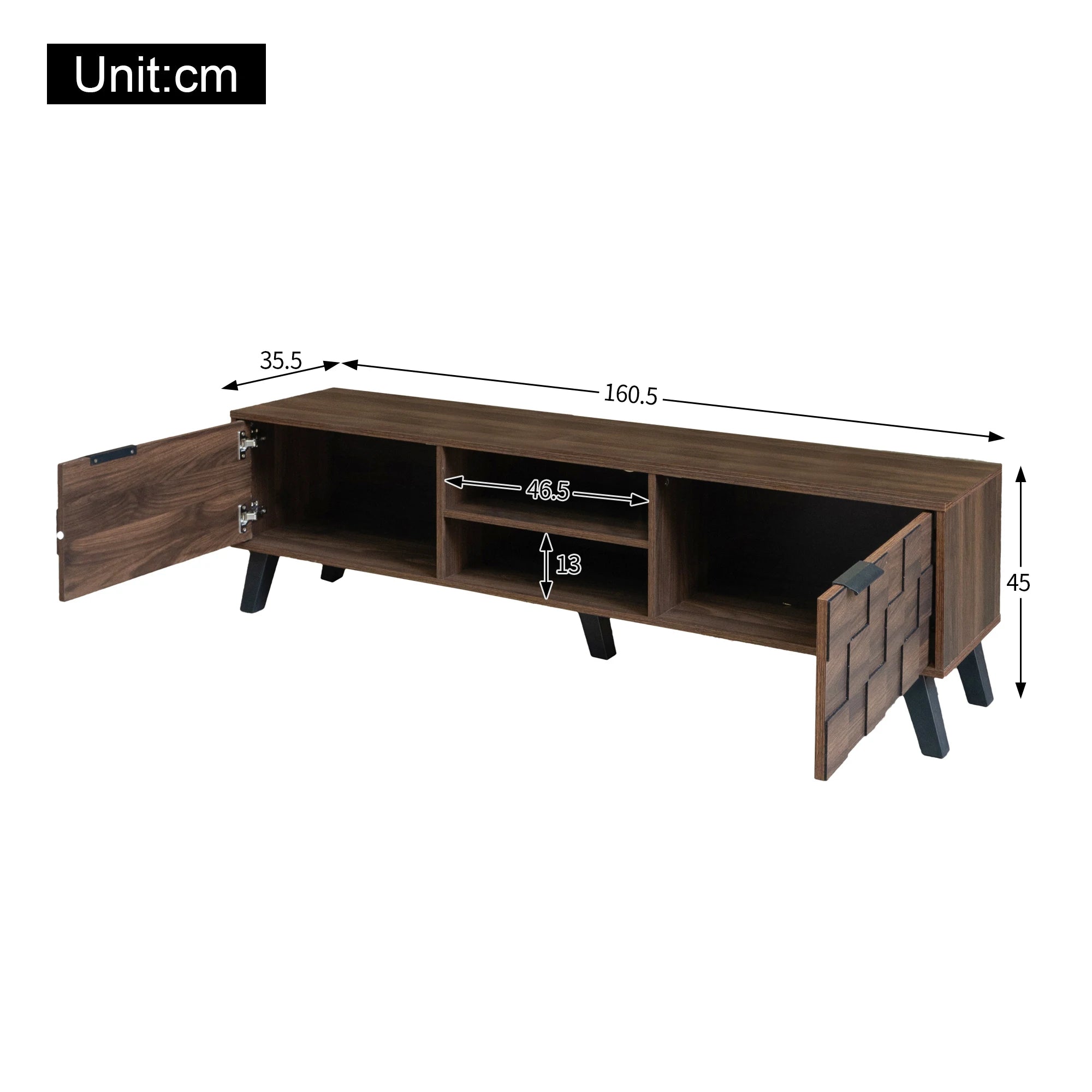 Meuble TV 160 cm Bois Foncé – Style Industriel avec Rangements