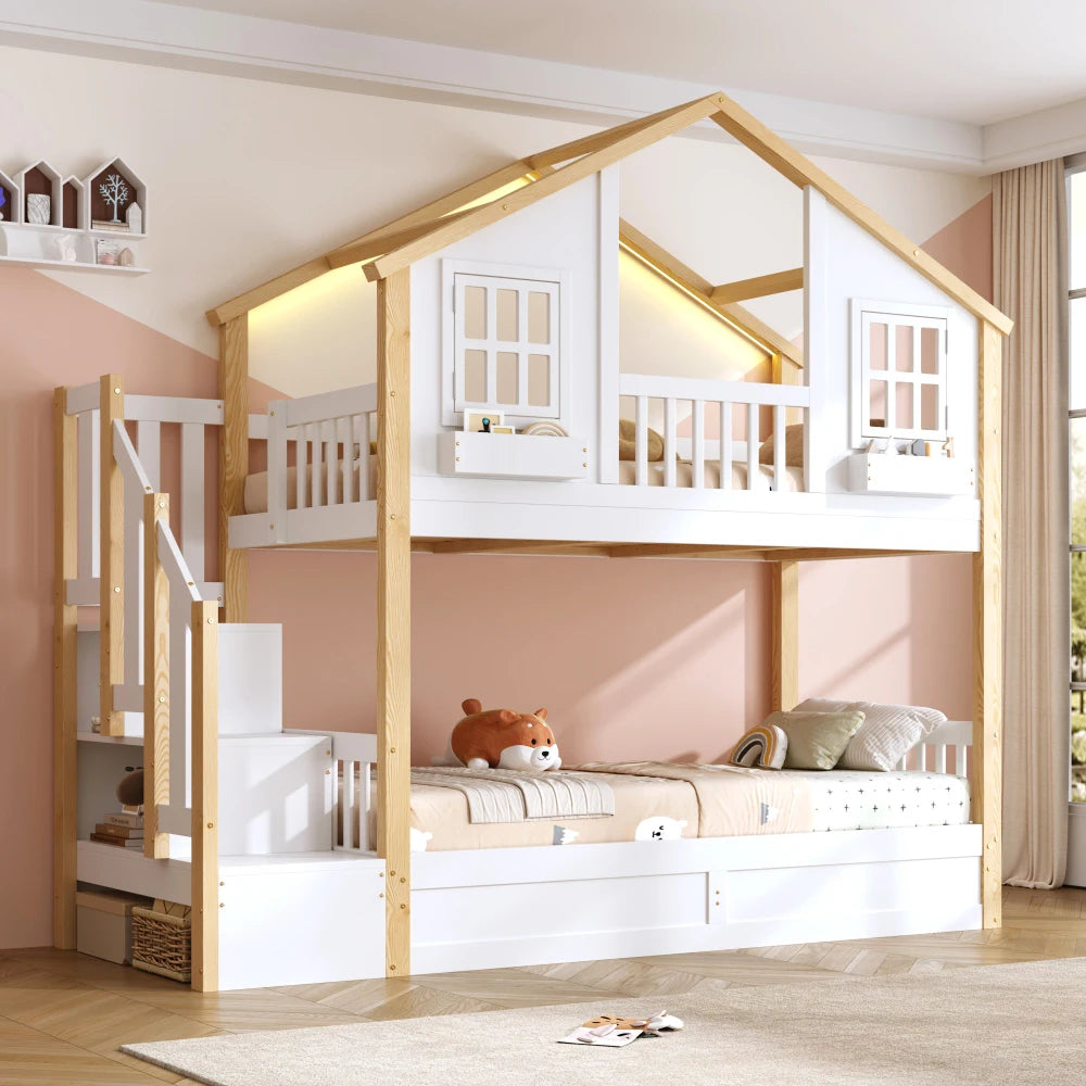 Lit cabane enfant avec coffre de rangement 90x200 « Néo »