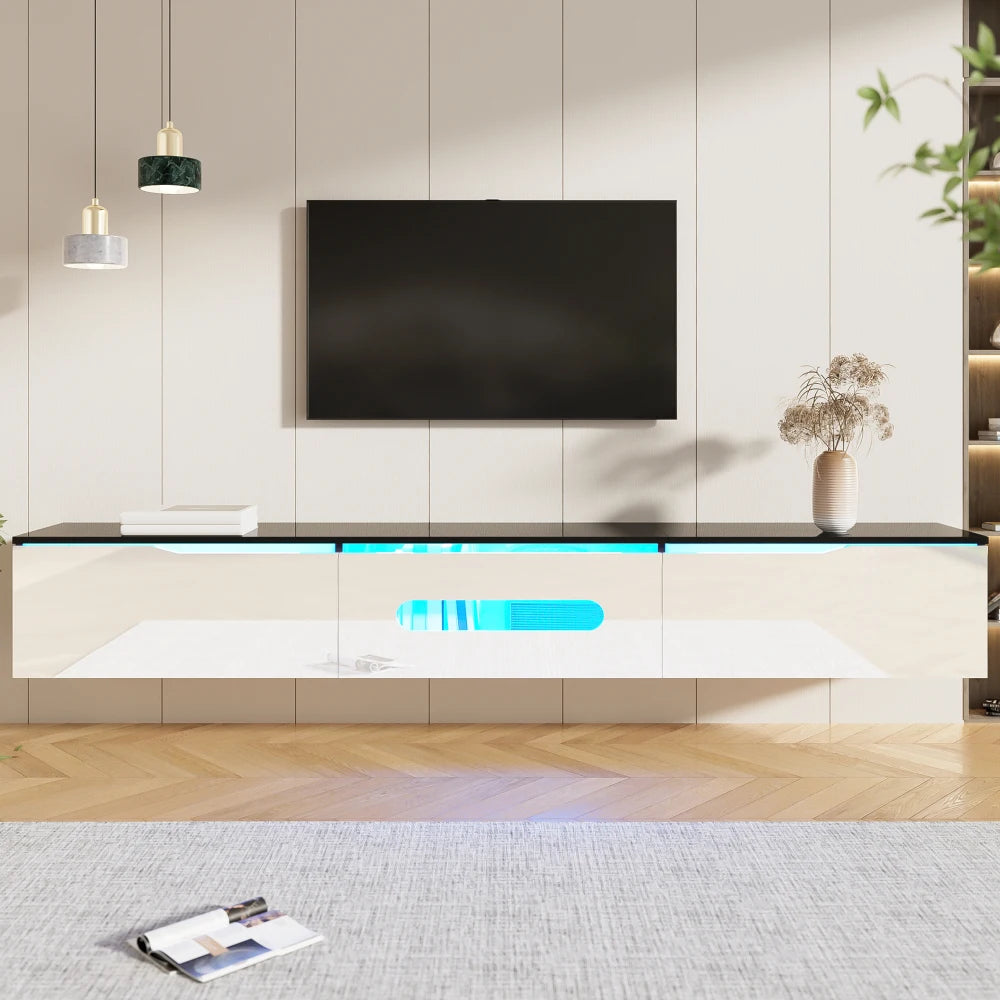 Meuble TV Suspendu 180 cm Blanc avec LED Connectée – Design Moderne – NOVA