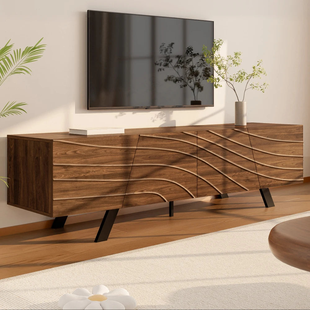Meuble TV 160 cm Bois Noyer – Façade Géométrique Design Moderne
