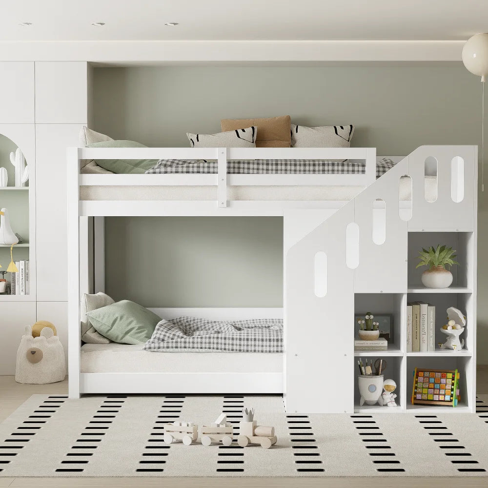 Lit superposé enfant avec rangements « Atlas » – Bois clair